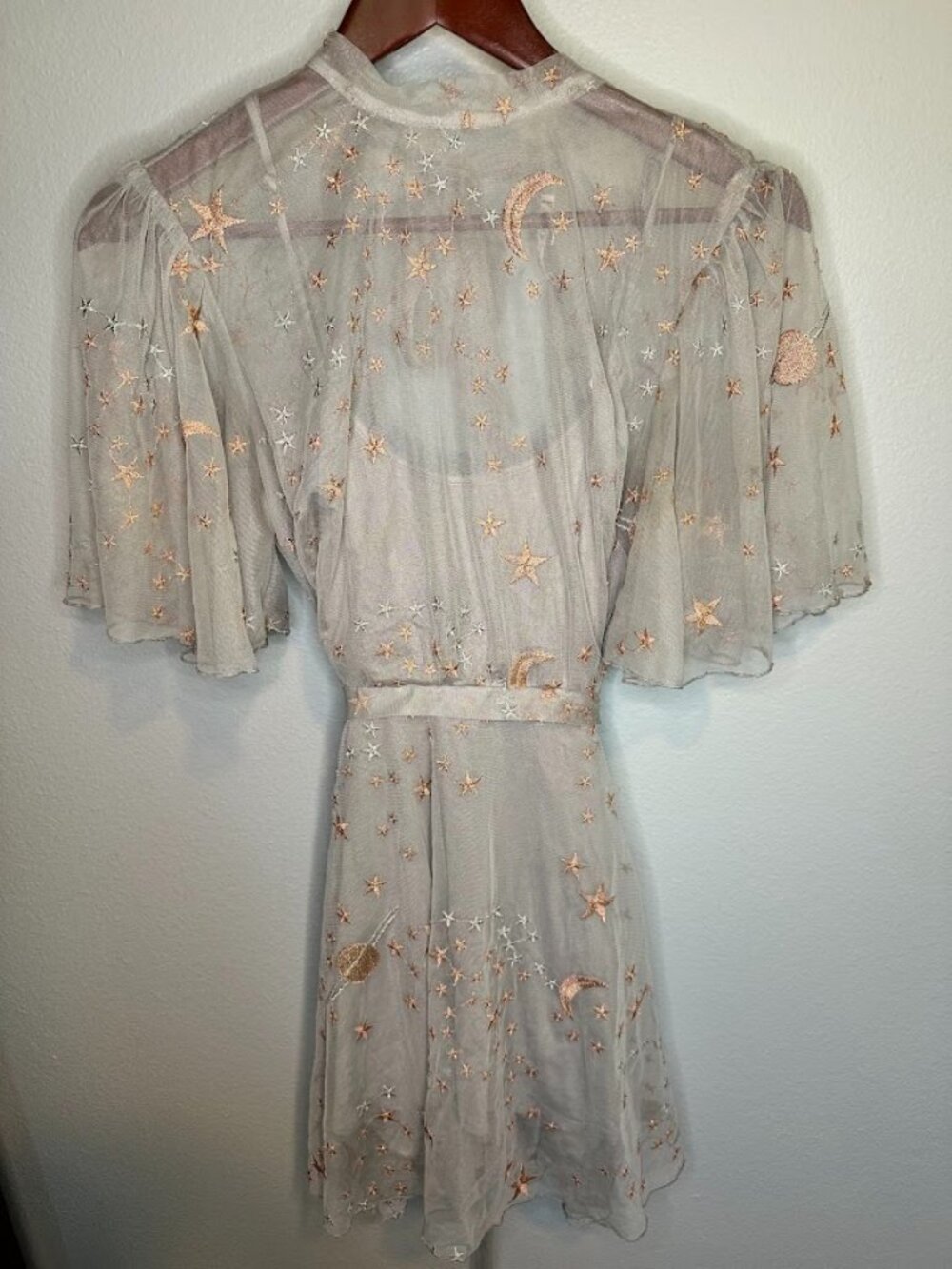 Anthropologie Willow & Clay Silver Celestial Embroidered Mini Dress - 4